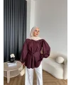 Hen - Mihra Bel Detaylı Gömlek - Bordo