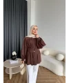 Hen - Mihra Bel Detaylı Gömlek - Kahve