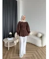 Hen - Mihra Bel Detaylı Gömlek - Kahve