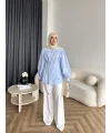 Hen - Mihra Bel Detaylı Gömlek - Mavi