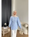 Hen - Mihra Bel Detaylı Gömlek - Mavi