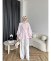 Hen - Mihra Bel Detaylı Gömlek - Pembe