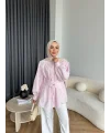Hen - Mihra Bel Detaylı Gömlek - Pembe