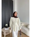 Hen - Mihra Bel Detaylı Gömlek - Ekru