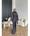 Fuş - Taş Detaylı Fermuarlı Pantolonlu Takım - Lacivert