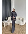 Fuş - Taş Detaylı Fermuarlı Pantolonlu Takım - Lacivert