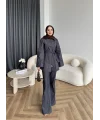 Fuş - Taş Detaylı Fermuarlı Pantolonlu Takım - Lacivert