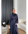 Hew - Gasto Taşlı Saten Elbise - Lacivert