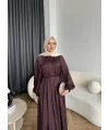Hew - Gasto Taşlı Saten Elbise - Bordo