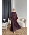 Hew - Gasto Taşlı Saten Elbise - Bordo
