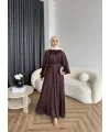 Hew - Gasto Taşlı Saten Elbise - Bordo
