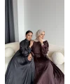Hew - Gasto Taşlı Saten Elbise - Bordo