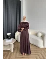 Hew - Gasto Taşlı Saten Elbise - Bordo