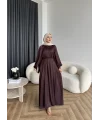 Hew - Gasto Taşlı Saten Elbise - Bordo