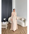 Fuş - Orchid Şal Detaylı Broşlu Elbise - Krem