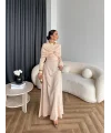 Fuş - Orchid Şal Detaylı Broşlu Elbise - Krem