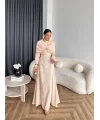Fuş - Orchid Şal Detaylı Broşlu Elbise - Krem