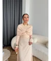 Fuş - Orchid Şal Detaylı Broşlu Elbise - Krem