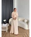 Fuş - Orchid Şal Detaylı Broşlu Elbise - Krem