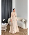 Fuş - Orchid Şal Detaylı Broşlu Elbise - Krem