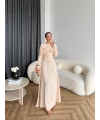 Fuş - Orchid Şal Detaylı Broşlu Elbise - Krem