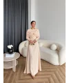 Fuş - Orchid Şal Detaylı Broşlu Elbise - Krem