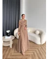 Fuş - Orchid Şal Detaylı Broşlu Elbise - Vizon