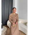 Fuş - Orchid Şal Detaylı Broşlu Elbise - Vizon