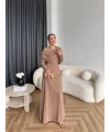 Fuş - Orchid Şal Detaylı Broşlu Elbise - Vizon