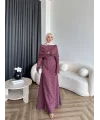 Fuş - Orchid Şal Detaylı Broşlu Elbise - Bordo