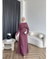 Fuş - Orchid Şal Detaylı Broşlu Elbise - Bordo
