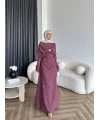 Fuş - Orchid Şal Detaylı Broşlu Elbise - Bordo