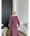 Fuş - Orchid Şal Detaylı Broşlu Elbise - Bordo