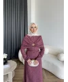 Fuş - Orchid Şal Detaylı Broşlu Elbise - Bordo