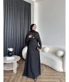 Fuş - Orchid Şal Detaylı Broşlu Elbise - Siyah