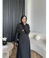 Fuş - Orchid Şal Detaylı Broşlu Elbise - Siyah