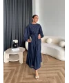 Fuş - Evelia Çiçekli Taşlı Elbise - Lacivert