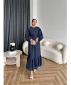 Fuş - Evelia Çiçekli Taşlı Elbise - Lacivert