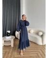 Fuş - Evelia Çiçekli Taşlı Elbise - Lacivert