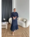 Fuş - Evelia Çiçekli Taşlı Elbise - Lacivert
