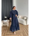 Fuş - Evelia Çiçekli Taşlı Elbise - Lacivert