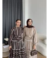 Hew - Warm Bağcıklı Deseneli Elbise - Vizon