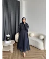 Fuş - Chic Nakış Detay Parlak Tensel Elbise - Lacivert