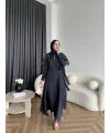 Fuş - Chic Nakış Detay Parlak Tensel Elbise - Lacivert