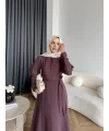 Fuş - Chic Nakış Detay Parlak Tensel Elbise - Mürdüm