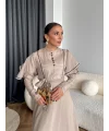 Fuş - Chic Nakış Detay Parlak Tensel Elbise - Bej