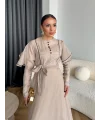 Fuş - Chic Nakış Detay Parlak Tensel Elbise - Bej