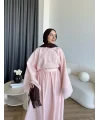 Qu - Yarasa Kol Brode Etekli Takım - Pembe