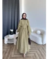 Qu - Yarasa Kol Brode Etekli Takım - Yağ Yeşili