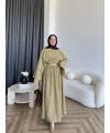 Qu - Yarasa Kol Brode Etekli Takım - Yağ Yeşili